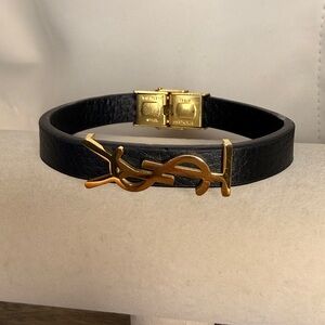 Black Leather Bracelet with Gold Accent